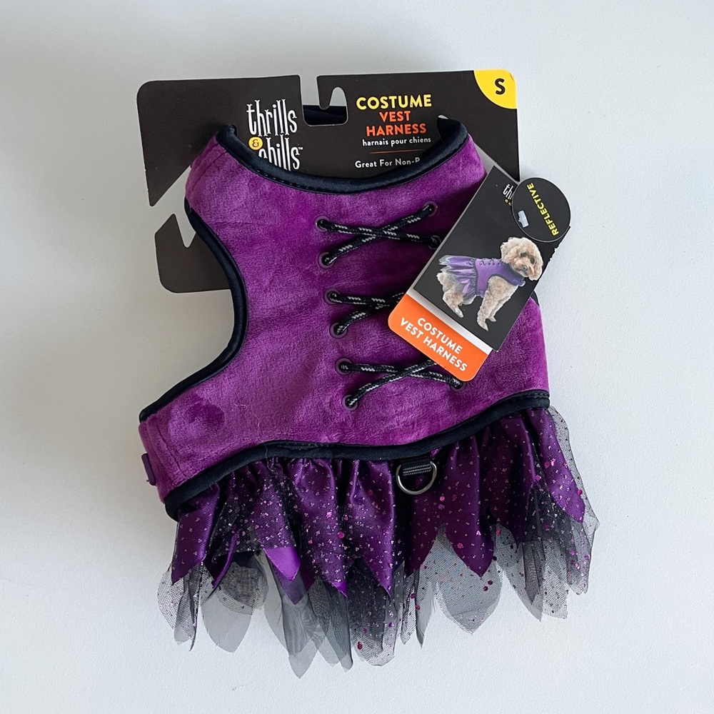 Dog Halloween Costume Purple Witch Dress Harness Small
